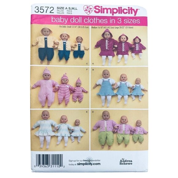 Simplicity Baby Doll Clothes Pattern 3572 - Picture 1 of 2